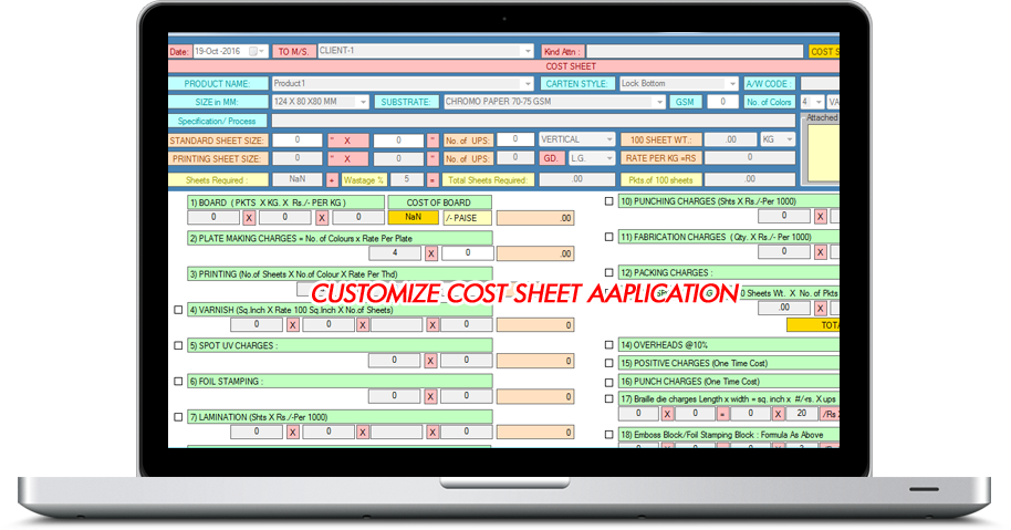  Customize CostSheet Application System 